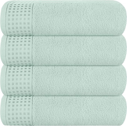 GLAMBURG Ultra Soft 4 Pack Oversized Bath Towel Set 27x54 inches, 100% Cotton Bath Towels, Highly Absorbant Compact Quickdry & Lightweight Towel, Ideal for Gym Travel Camp Pool - Sea Green