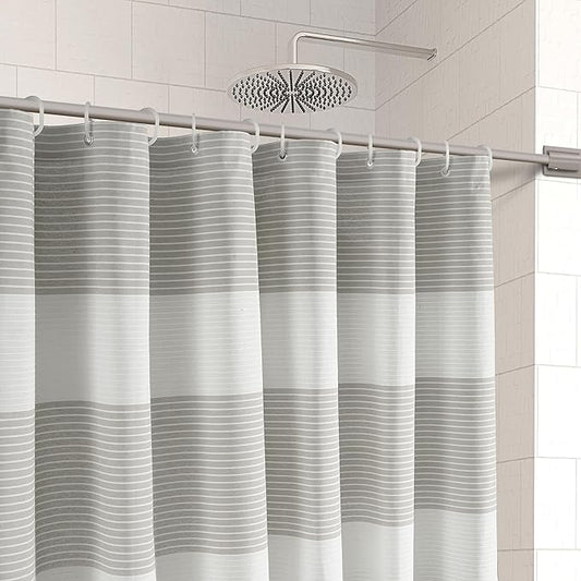 LANE LINEN Luxury Shower Curtain for Bathroom - 72 x 72 inches - Dobby Striped Elegant Texture - Water Resistant, Quick Dry & Easy Care - Reinforced Header with Rust Proof Metal Grommets - Silver
