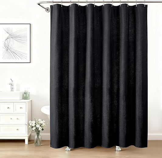 Aiyufeng Long Shower Curtains for Bathroom，Dot Like Embossed Textured Water Repellent Fabric Shower Curtain，Hotel Luxury Quality & Soft Cloth，Machine Washable，72Wx84L，Black