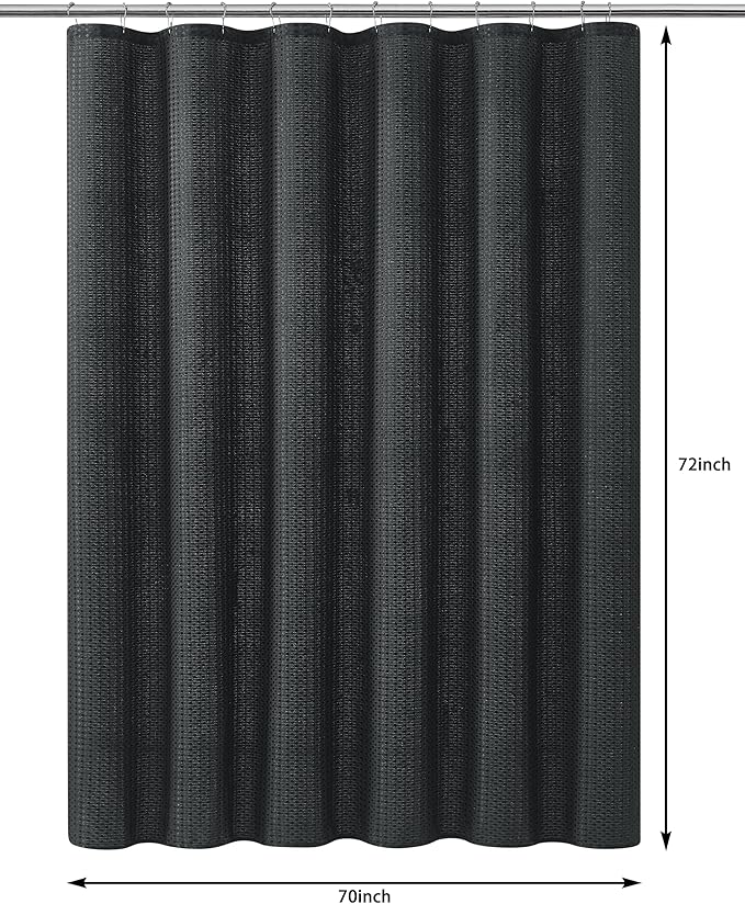 Luxury Dobby Weave Heavy Weight CVC Poly Cotton Blended Fabric Shower Curtain Elegant Hotel Style Fabric for Bathroom, Water Repellent, Machine Washable Dark Gray Charcoal 70x72
