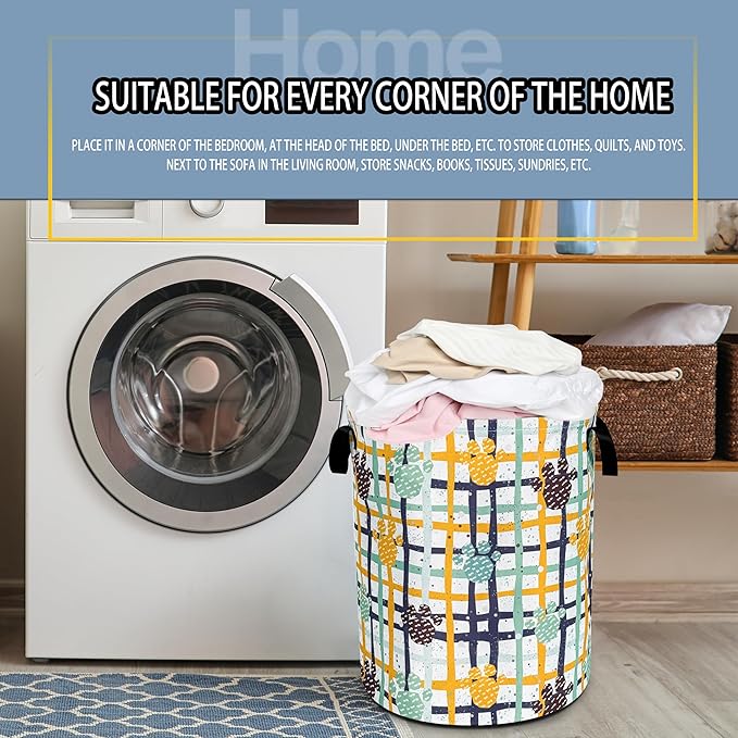 NUTAINLA Paw Prints Laundry Basket Cat Dog Pet Paw Foldable Oxford Cloth Funny Tote Bag Laundry Hamper Clothes Storage Bucket Toy Organizer For Bathroom/Laundry Storage/Bedroom 18.9x16.5 Inch