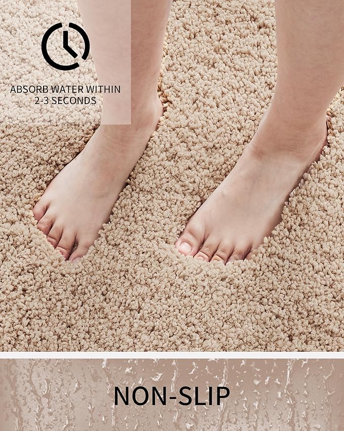 Bathroom Rugs Non Slip Washable 59x24, Ultra Thick Soft Microfiber Absorbent Bath Mats, High Density Foam Latex Non Slip Backing Bath Rugs, Fluffy Floor Carpet for Tub&Shower,Beige
