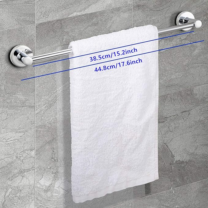 JiePai Bath Towel Bar Chrome, 17.6 Inch Stainless Steel Towel Rack Bathroom Towel Holder Wall Mount Kitchen Dish Cloth Hanger (Chrome, 17.6 Inch)