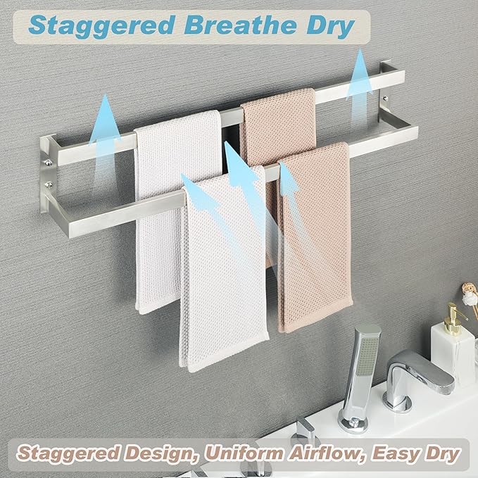 Alise Double Towel Bar, 32" Towel Racks for Bathroom Wall Mounted SUS304 Stainless Steel, Quick Drying Bathroom Towel Holder, Long Heavy Duty Towel Hanger, Brushed Nickel