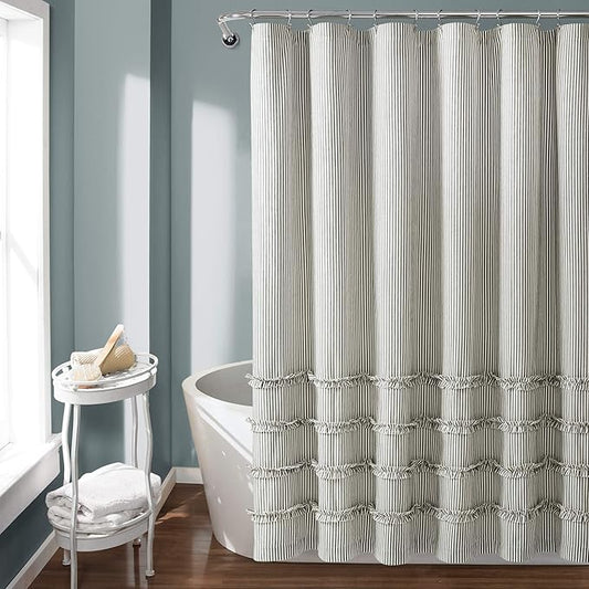 Lush Decor Vintage Stripe Yarn Dyed Cotton Shower Curtain, 72" x 72", Gray