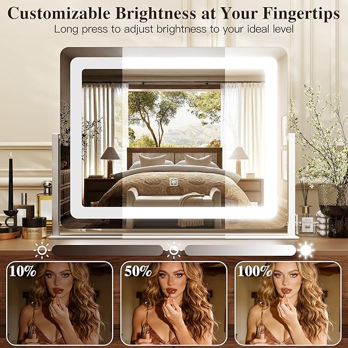 17" x22" Vanity Mirror with Lights, LED Makeup Mirror with Lights, 10X Magnification Mirror Makeup with 360°Rotation, 3 Color Modes＆ Dimmable,Light up Makeup Mirror for Vanity Desk, Travel, White