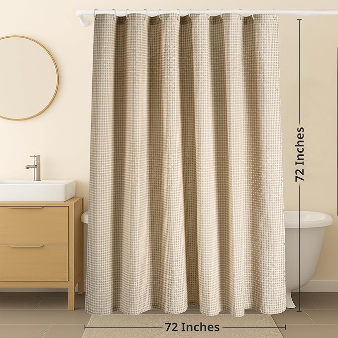 LANE LINEN Luxury Shower Curtain - 72 x 72 inches - Heavyweight Waffle Weave Fabric - Stable Hanging Design, Water Repellent & Quick Dry - Machine Washable & Header with Metal Grommets - Beige