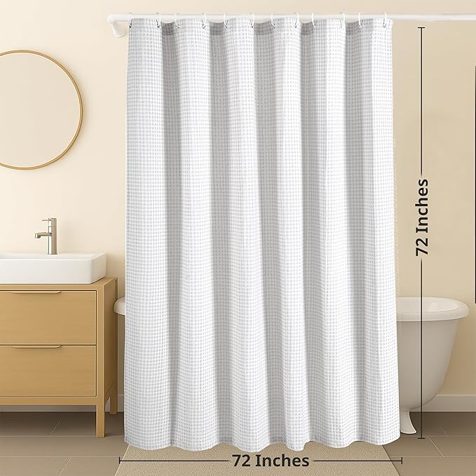 LANE LINEN Classic Hotel Shower Curtain for Bathroom - 72W x 72H - Luxury Waffle Weave - Heavyweight Fabric That Hangs Well, Water Repellent & Quick Dry - Header with Stainless Steel Grommets - White
