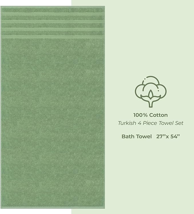 American Soft Linen Luxury 4 Piece Bath Towel Set, 600 GSM 100% Cotton Turkish Bath Towels for Bathroom, 27x54 in Large Bathroom Shower Towels, Sage Green