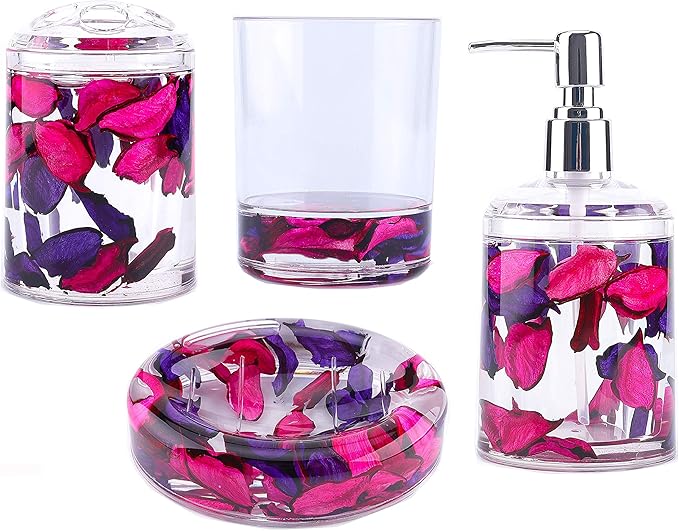 Locco Decor 4 Piece Acrylic Liquid 3D Floating Motion Bathroom Vanity Accessory Set Leaf