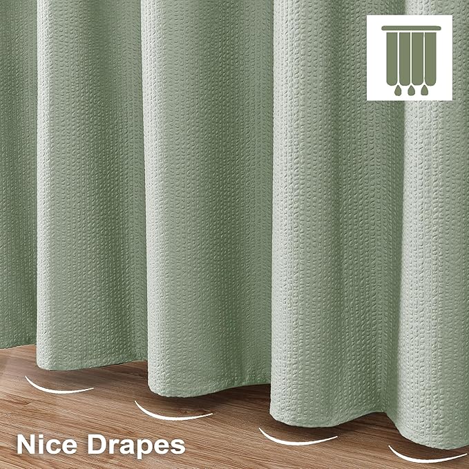 OVZME Stall Shower Curtain 48X72 inch, Embossed Textured Fabric Shower Curtain for Bathroom - Soft Cloth & Hotel Spa, Water Repellent, Machine Washable Bathroom Curtain, Sage Green