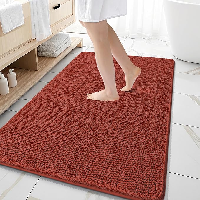 OLANLY Bathroom Rugs 59x35, Extra Soft Absorbent Chenille Bath Rugs, Rubber Backing Quick Dry, Machine Washable Bath Mats for Bathroom Floor, Tub and Shower, Home Decor Accessories, Rustic Terracotta