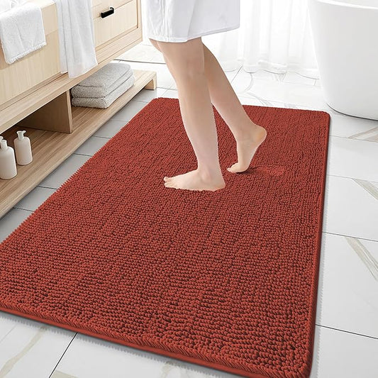 OLANLY Bathroom Rugs 59x35, Extra Soft Absorbent Chenille Bath Rugs, Rubber Backing Quick Dry, Machine Washable Bath Mats for Bathroom Floor, Tub and Shower, Home Decor Accessories, Rustic Terracotta