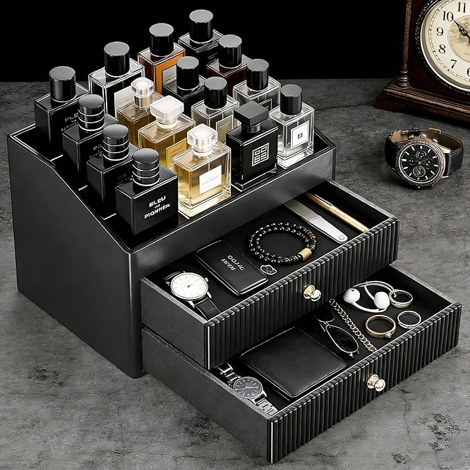 Cologne Organizer for Men, Black Cologne Stand, Organizador de Perfumes Gifts for Valentine's Day, Layer Mens Cologne Organizer for Bathroom, Mens Dresser Top Organizer for Bedroom