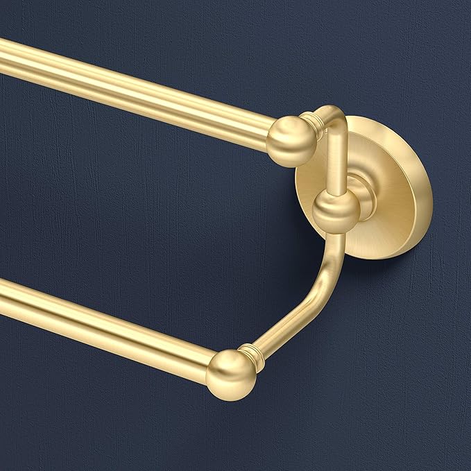 Gatco 5054 Designer II Double Towel Bar, Wall-Mounted Bathroom Towel Holder, 24" Length, Brushed Brass Finish