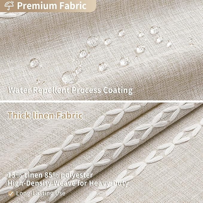 MitoVilla Boho Extra Long Shower Curtain 72 x 84, Beige 84 inch XL Polyester Linen Fabric Shower Curtain Set with Tassel for Vintage Country Farmhouse Bathroom Decor, Thick & Wrinkle Resistant, Cream