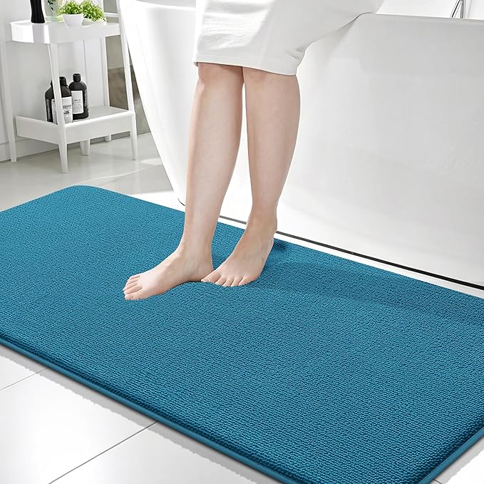 OLANLY Thick Memory Foam Bath Mat Rug 59x24, Extra Soft Absorbent Bathroom Rug, Quick Dry Bath Mat, Non-Slip, Machine Washable Carpet for Bathroom, Tub and Shower, Home Decor Accessories, Peacock Blue