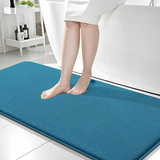 OLANLY Thick Memory Foam Bath Mat Rug 59x24, Extra Soft Absorbent Bathroom Rug, Quick Dry Bath Mat, Non-Slip, Machine Washable Carpet for Bathroom, Tub and Shower, Home Decor Accessories, Peacock Blue