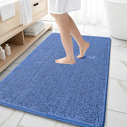 OLANLY Bathroom Rugs 59x35, Extra Soft Absorbent Chenille Bath Rugs, Rubber Backing Quick Dry, Machine Washable Bath Mats for Bathroom Floor, Tub and Shower, Home Decor Accessories, Cornflower Blue