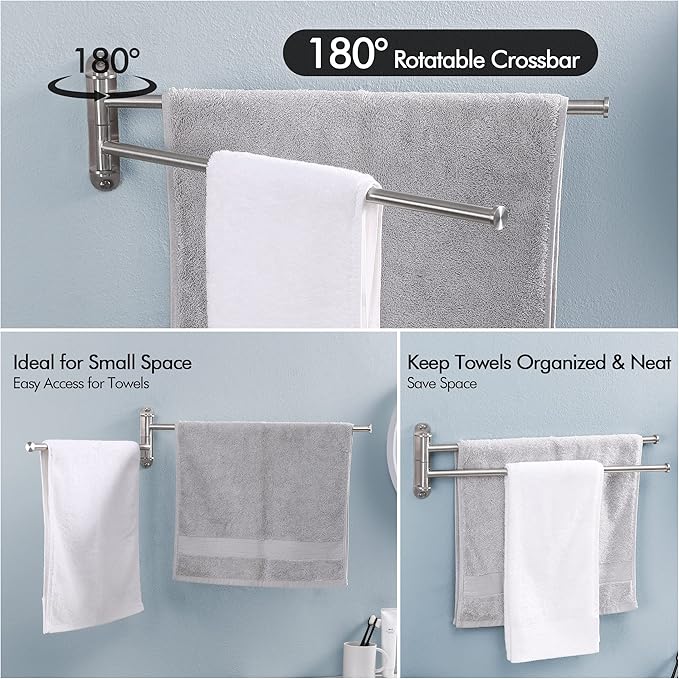 KES 19.5-Inch Bathroom Towel Rack, Swivel Towel Rack 2-Arm, Swing Out Double Towel Bar Wall Mounted, SUS304 Stainless Steel Brushed Finish, A2103S2L50-2