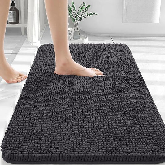 OLANLY Bathroom Rugs 35x24, Extra Soft Absorbent Chenille Bath Rugs, Rubber Backing Quick Dry, Machine Washable Bath Mats for Bathroom Floor, Tub and Shower, Home Decor Accessories, Dark Grey