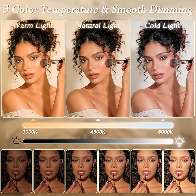 12" x16" LED Vanity Mirror with Lights, Gold Makeup Mirror with Lights, 10X Magnification Mirror with 3 Color Modes＆Dimmable, Light up Makeup Mirror for Vanity Desk, Travel