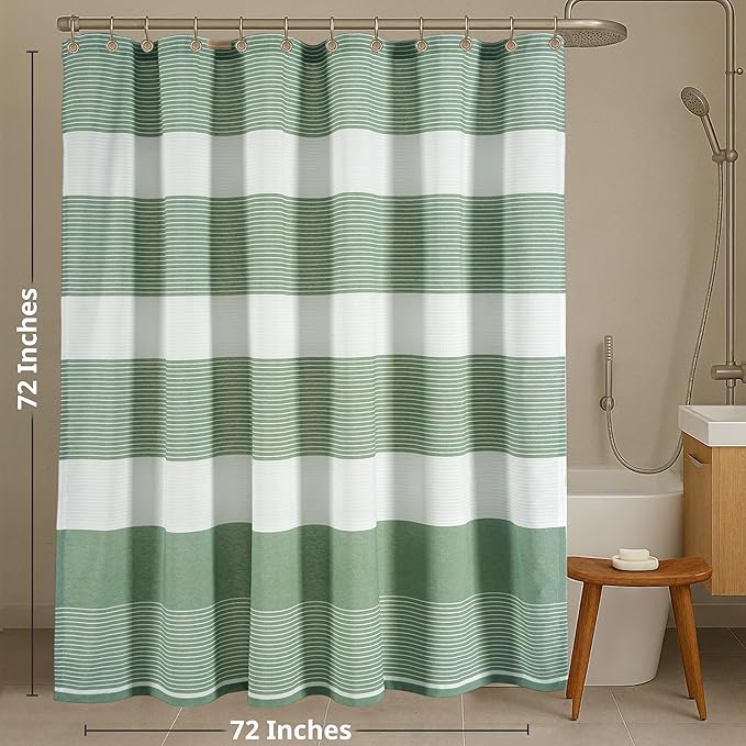 LANE LINEN Premium Striped Shower Curtain - 72 x 72 inches Standard Size - Modern Spa Style & Fast Drying - Decorative Curtain & Machine Washable - Reinforced Header with Metal Grommets - Sage Green
