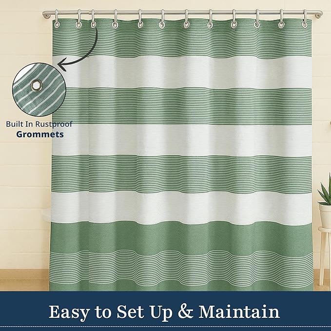 LANE LINEN Premium Striped Shower Curtain - 72 x 72 inches Standard Size - Modern Spa Style & Fast Drying - Decorative Curtain & Machine Washable - Reinforced Header with Metal Grommets - Sage Green