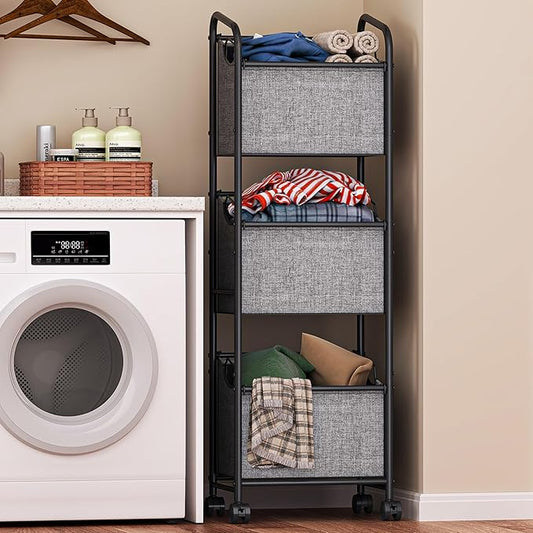 110L Vertical Rolling Laundry Basket Organizer with Wheel, 3-Tier Dirty Clothes Laundry Hamper, 3-Section Laundry Sorter Cart, Portable Laundry Baskets for Small Space, Dorm, Laundry, Closet, Bathroom