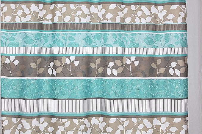 Serafina Home Hotel Quality Fabric Bathroom Shower Curtain: Striped Floral - Teal, Blue, Brown, Beige and White (72 x 70 inches)