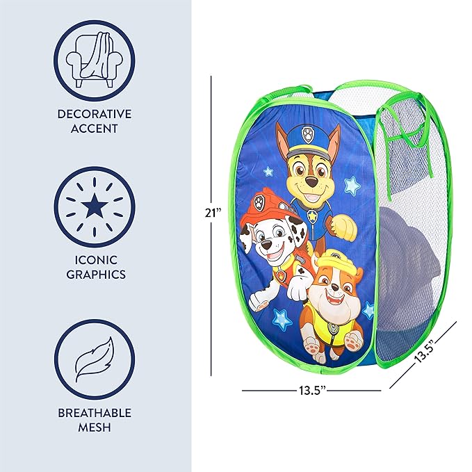 Nickelodeon Paw Patrol Chase, Rubble and Marshall Pop Up Hamper with Durable Carry Handles, 21'' H x 13.5'' W X 13.5'' L