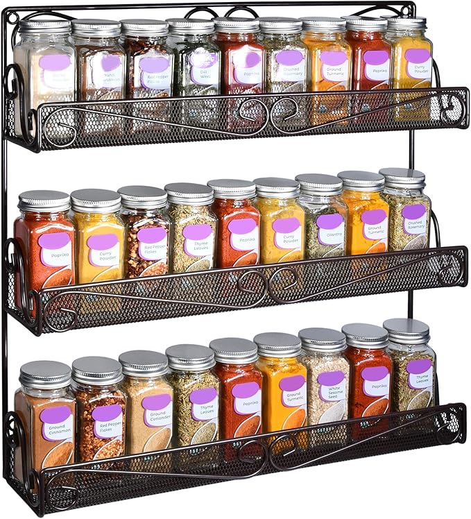 AMT 3 Tier Nail Rack, Pack Metal Wall Mount Organizer, Essential Oils Organizer, Pantry Cabinet Door Shelf Storage.Hanging Display for Spice Jars, Sauces, Cosmetic Beauty Bottles