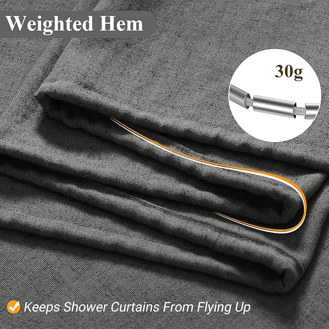 Naturoom Dark Grey 54 Inch Shower Curtain - Stall Narrow Half Linen Ultra Thick Fabric Shower Curtain Set with Hooks, Boho Farmhouse Rustic RV Camper Bath Curtains for Bathroom, 54x78