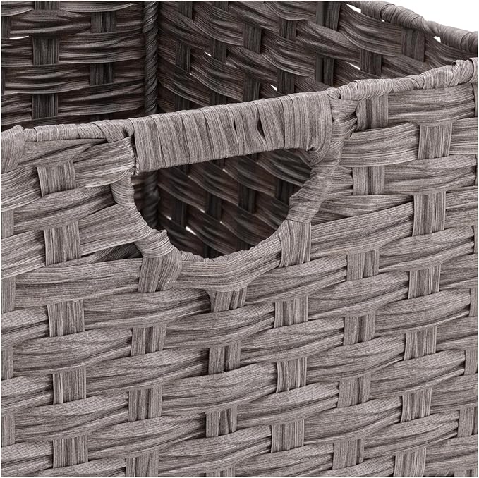 Seville Classics Premium Handwoven Portable Laundry Bin Basket with Carrying Handles, Household Storage for Clothes, Linens, Sheets, Gray, Rectangular (2-Pack)