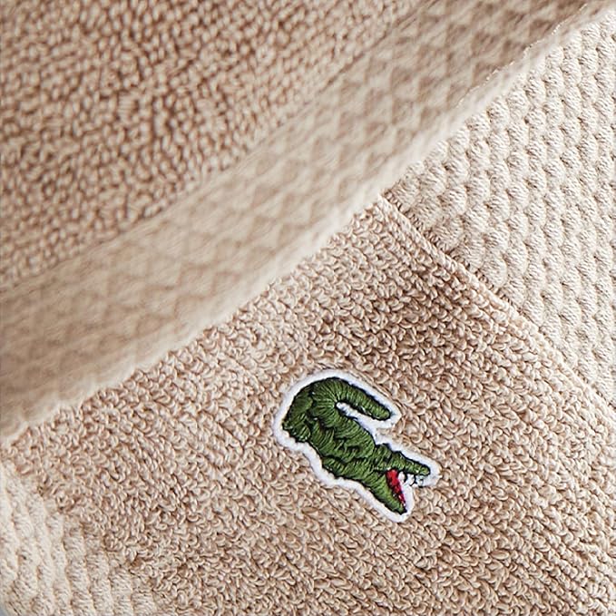 Lacoste Heritage Anti-Microbial Supima Cotton 6-Piece Towel Set, 2 Bath Towels, 2 Hand Towels, 2 Washcloths, Sand – Highly Absorbent & Quick Drying, Bathroom Essential, Machine Washable