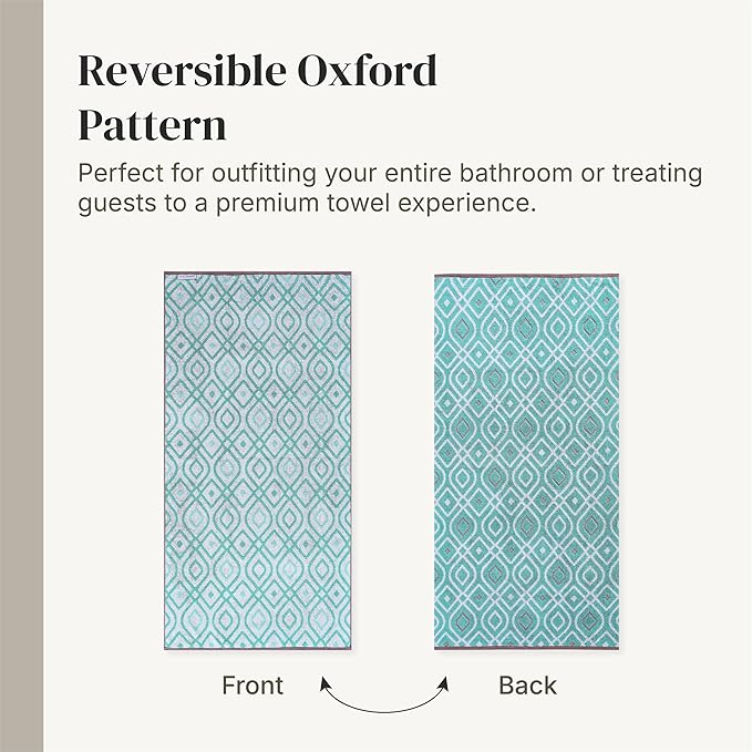 Modern Threads Classic Diamond 6-Piece 100% Cotton Towel Set – Yarn Dyed Jacquard – Includes 2 Bath Towels, 2 Hand Towels, 2 Washcloths – Absorbent, Quick Dry, Soft & Durable – Aqua