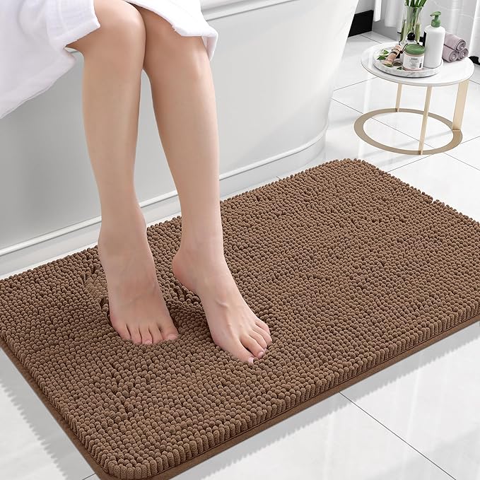 OLANLY Bathroom Rugs 59x35, Extra Soft Absorbent Chenille Bath Rugs, Rubber Backing Quick Dry, Machine Washable Bath Mats for Bathroom Floor, Tub and Shower, Home Decor Accessories, Mocha