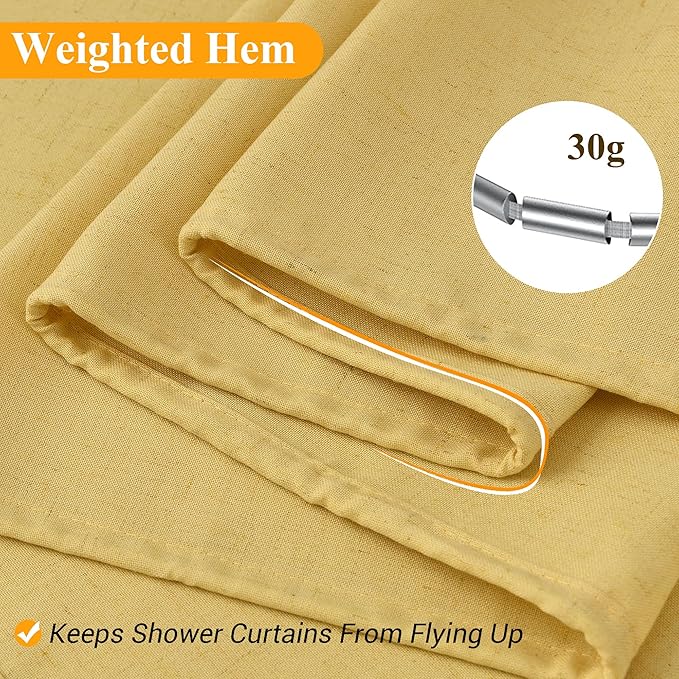 Naturoom Yellow 42 Inch Shower Curtain - Stall Narrow Half Linen Ultra Thick Fabric Shower Curtain Set with Hooks, Boho Farmhouse Rustic RV Camper Bath Curtains for Bathroom, 42x72