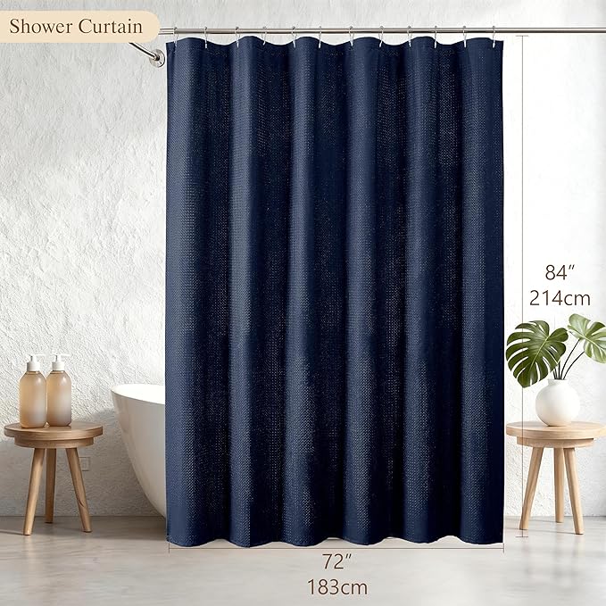 Aiyufeng Long Shower Curtains for Bathroom，Dot Like Embossed Textured Water Repellent Fabric Shower Curtain，Hotel Luxury Quality & Soft Cloth，Machine Washable，72Wx84L，Navy Blue