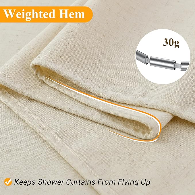 Naturoom Warm Beige 36 Inch Shower Curtain - Stall Narrow Half Linen Ultra Thick Fabric Shower Curtain Set with Hooks, Boho Farmhouse Rustic RV Camper Bath Curtains for Bathroom, 36x72