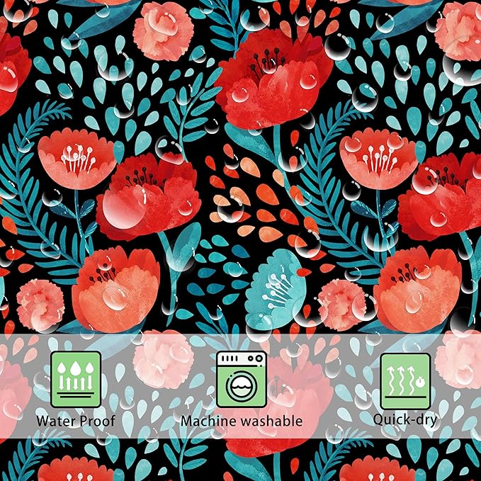 Red Floral Shower Curtain Butterfly Flower Bathroom Shower Curtain Set Boho Cute Shower Curtains Fabric Cloth Shower Curtain