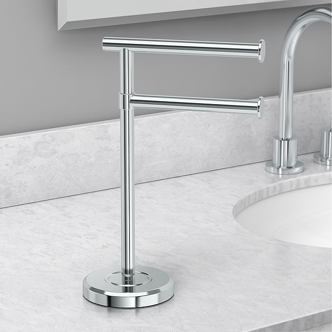 Gatco 1472C Latitude II Minimalist Bathroom Counter Top 2-Arm Pivot Hand Towel Holder, 12" Height, Chrome