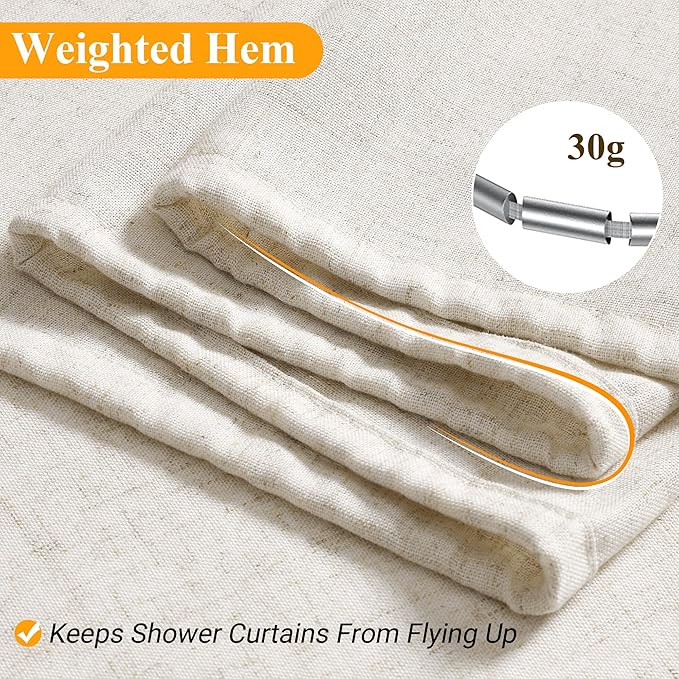 Naturoom Linen Shower Curtain Country Boho Farmhouse Bath Decor Beige Shower Curtains for Bathroom Neutral Cloth Weighted Textured Fabric Bath Curtain Liner with Hooks 72x75