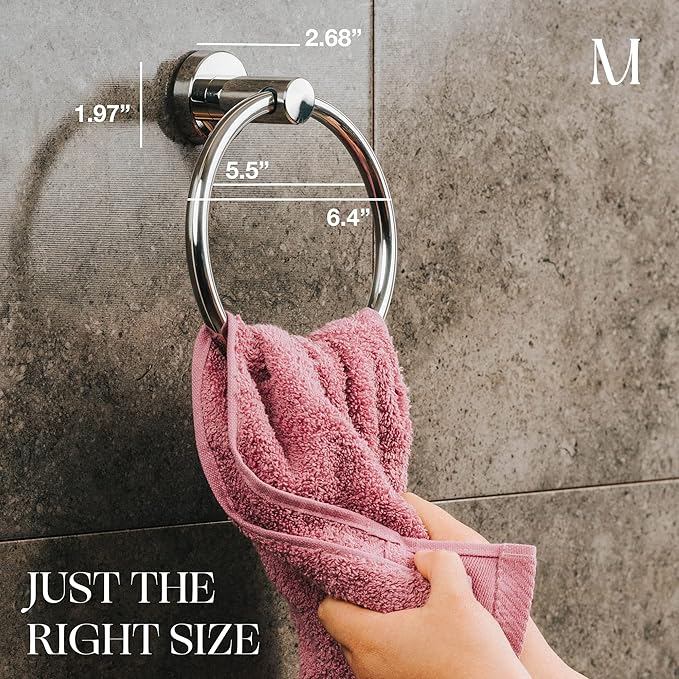 Marmolux Acc Chrome Towel Ring - Hand Towel Holder for Bathroom Wall - Simple Round Towel Hanger for Bathroom - Heavy Duty SUS 304 Stainless Steel Bathroom Towel Rack - Towel Rack Bathroom - Towel Bar