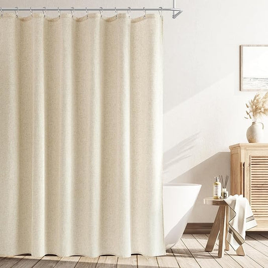 Naturoom Extra Long 90 Inch Shower Curtain, Beige Linen Hotel Luxury Country Boho Farmhouse Shower Curtains for Bathroom Weighted Fabric Hotel Luxury Bath Curtains Set with Hooks, 72x90，Cream