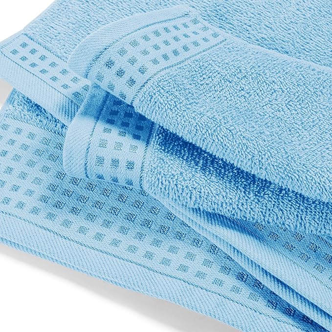 GLAMBURG Ultra Soft 4 Pack Oversized Bath Towel Set 27x54 inches, 100% Cotton Bath Towels, Highly Absorbant Compact Quickdry & Lightweight Towel, Ideal for Gym Travel Camp Pool - Sky Blue