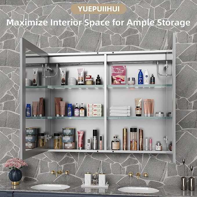 24" x 32" LED Medicine Cabinet for Bathroom, Lighted Mirror with 3-Color Lights, Defogger, Stepless Dimming, Large Storage, Door Left Hinge