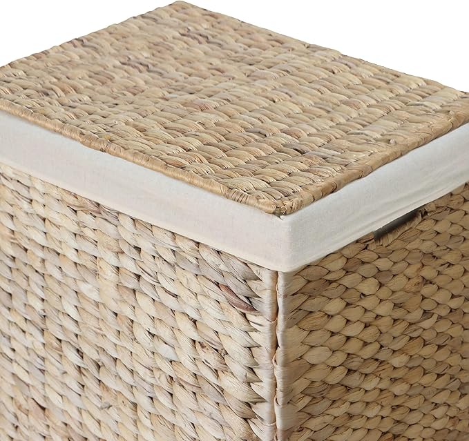 Nivora Water Hyacinth Laundry Hamper Brown 15 x 11.8 x 24 Inches - 64 Liters/18 Gallons with Removable Liner - Woven Organizer for Dirty Clothes, Bedroom Laundry, or Bathroom Towel Storage