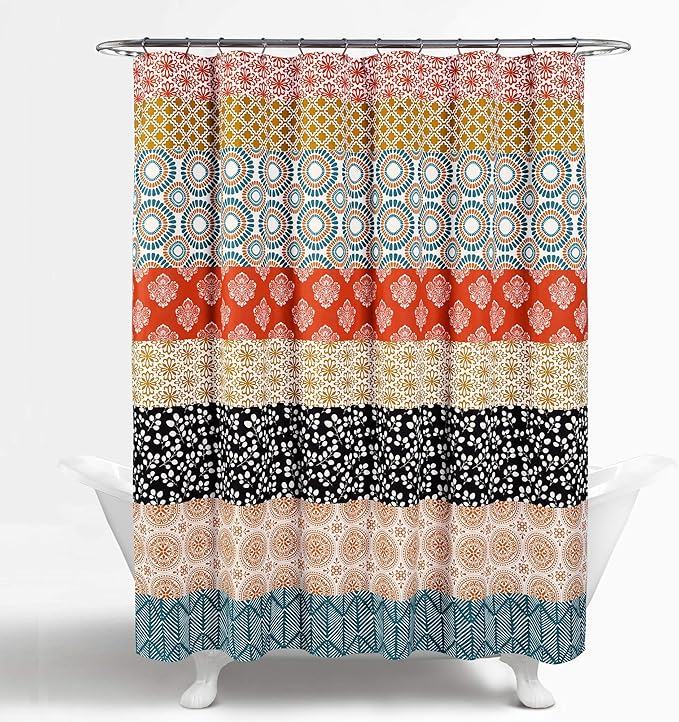 Lush Decor Shower Curtain, Turquoise & Orange | Bohemian Stripe | 72"W x 72"L | Pack of 6