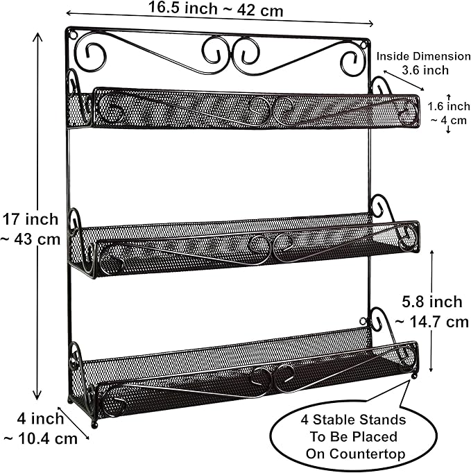 AMT 3 Tier Nail Rack, Pack Metal Wall Mount Organizer, Essential Oils Organizer, Pantry Cabinet Door Shelf Storage. Hanging Display for Spice Jars, Sauces, Cosmetic Beauty Bottles